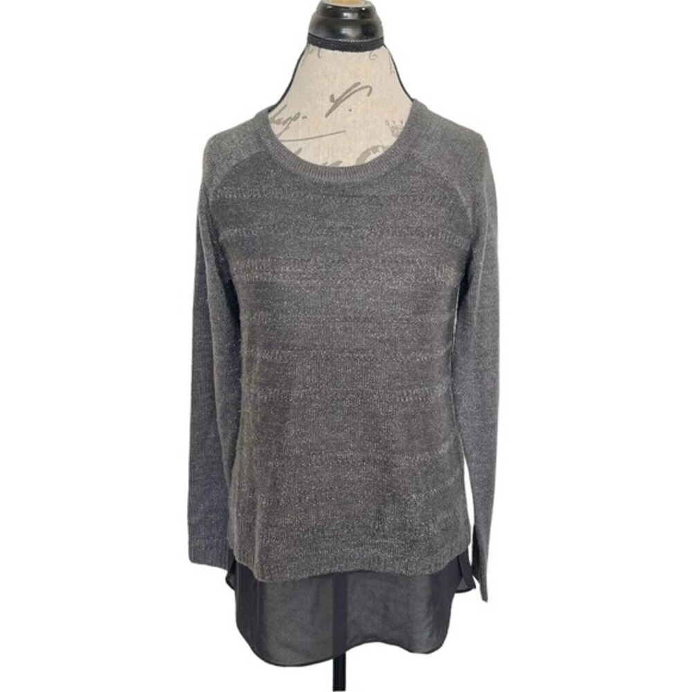 AGB Womens Sweater Hemmed Lace Sz Medium Metallic Holiday Glitter Festival Party